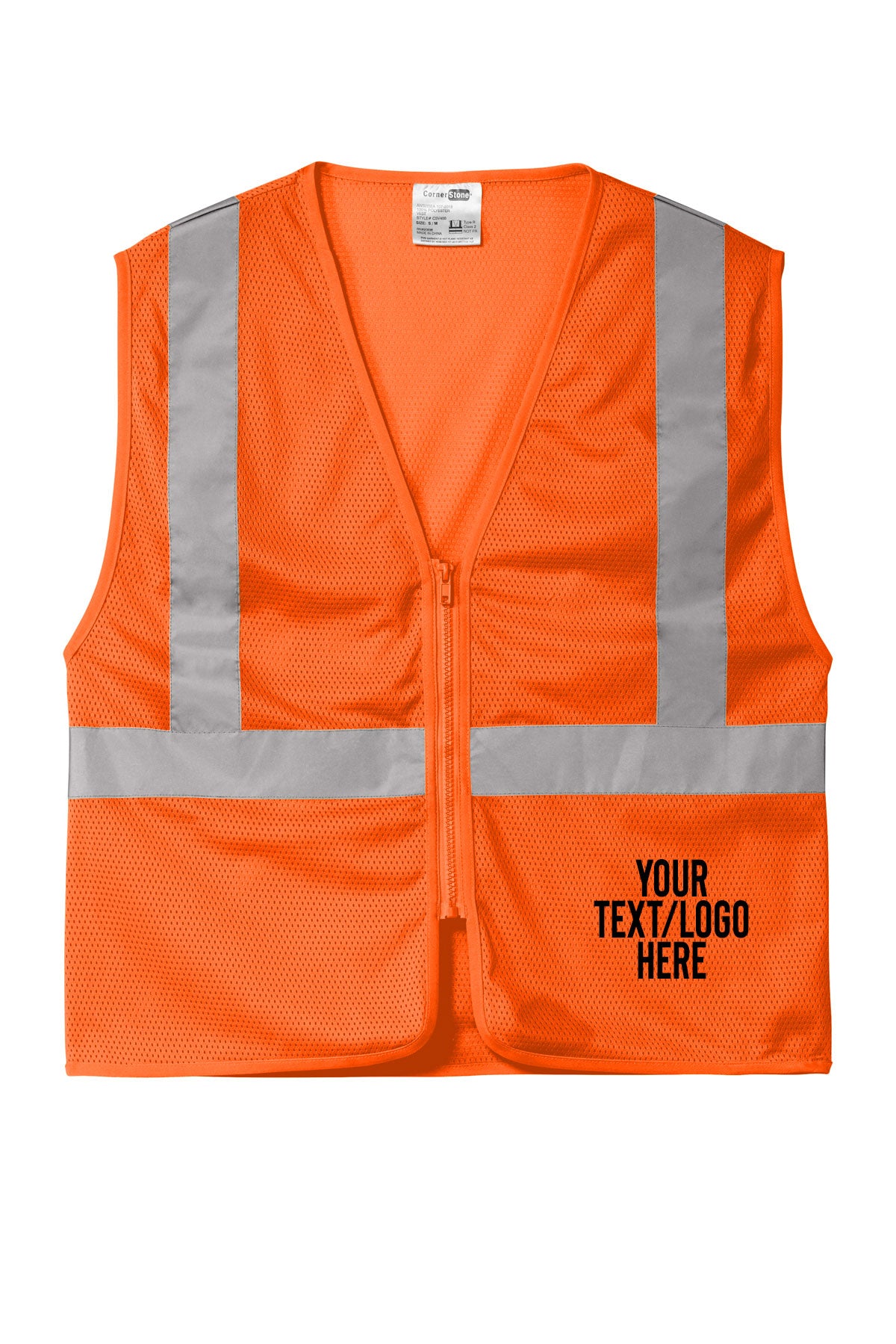 CSV101 CornerStone® ANSI 107 Class 2 Economy Mesh Zippered Vest Custom w/ Solid or Reflective Print