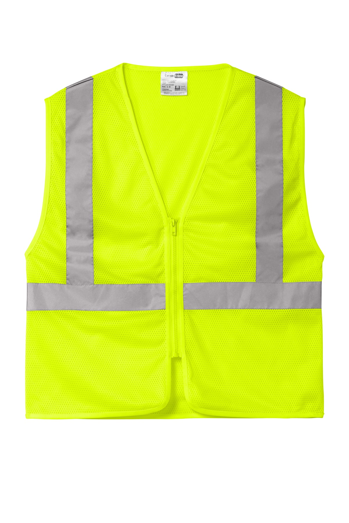 CSV101 CornerStone® ANSI 107 Class 2 Economy Mesh Zippered Vest Custom w/ Solid or Reflective Print