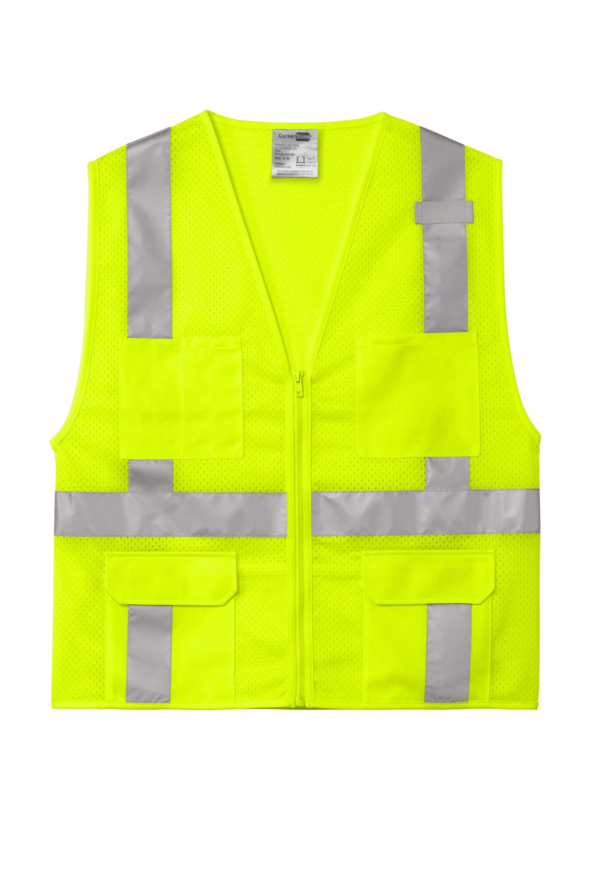 CSV104 CornerStone ANSI 107 Class 2 Mesh Six-Pocket Zippered Vest Custom w/ Solid or Reflective Print