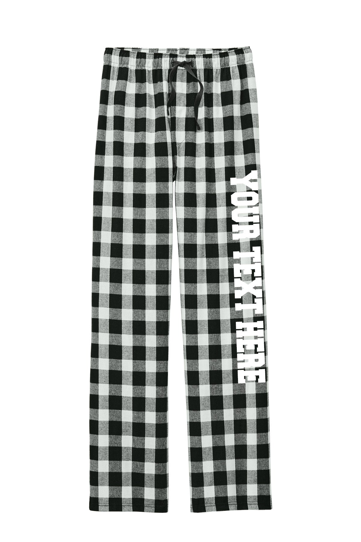 District Women's Black White Buffalo Flannel Pants w/ Custom Text/Logo