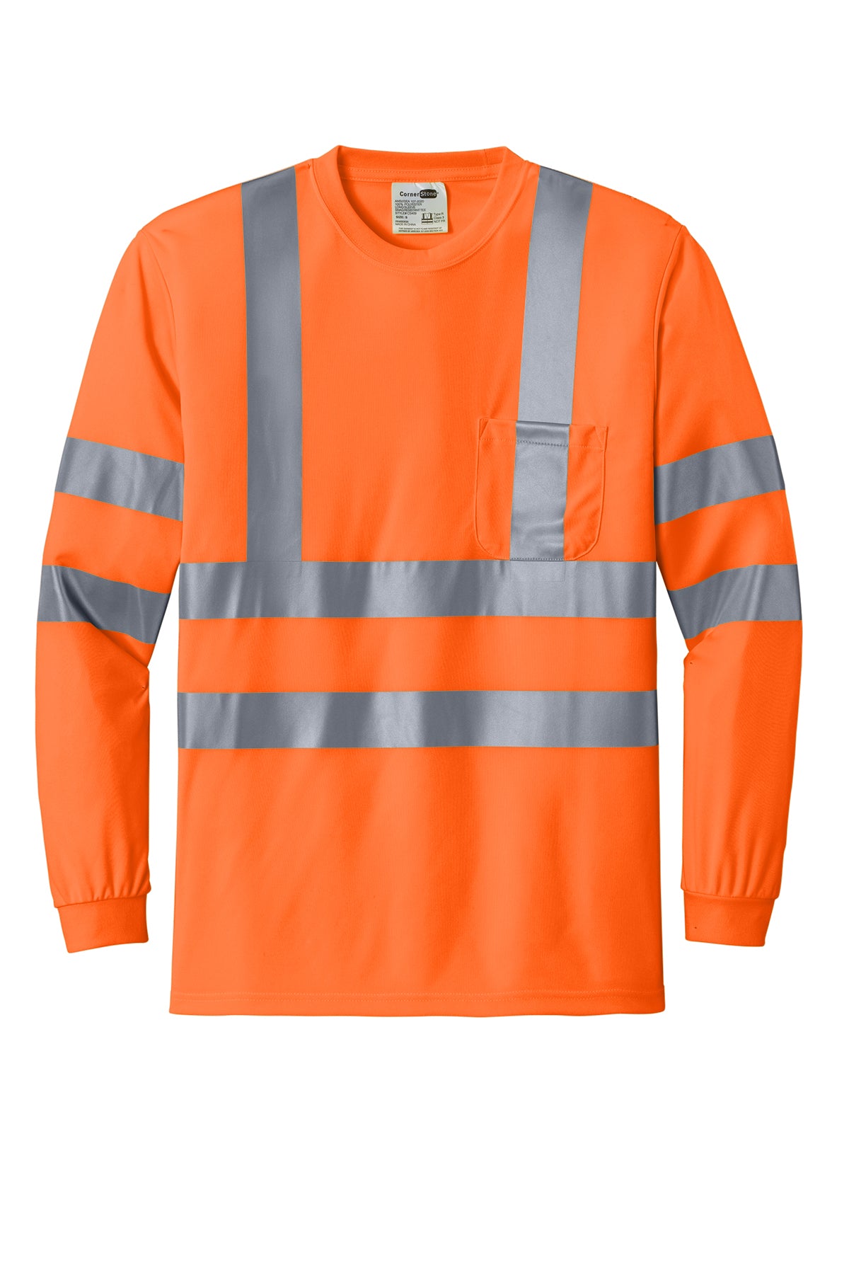 CS409 CornerStone® - ANSI 107 Class 3 Long Sleeve Snag-Resistant Reflective T-Shirt Custom w/ Solid or Reflective Print