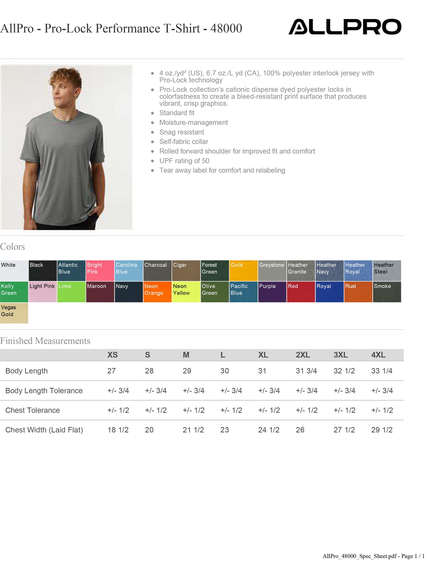 Adult AllPro - Pro-Lock Performance T-Shirt 50+ UPF - 48000