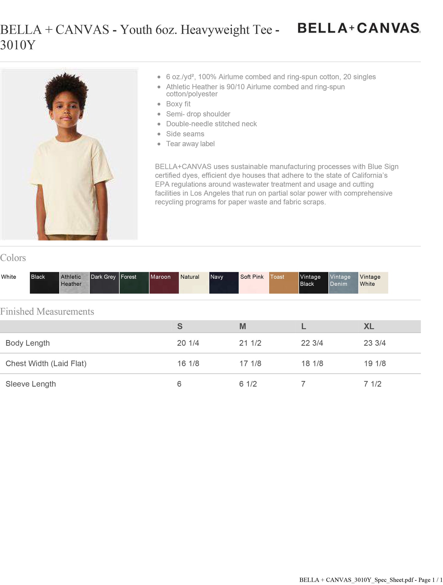 YOUTH BELLA + CANVAS - Youth 6oz. Heavyweight Tee - 3010Y