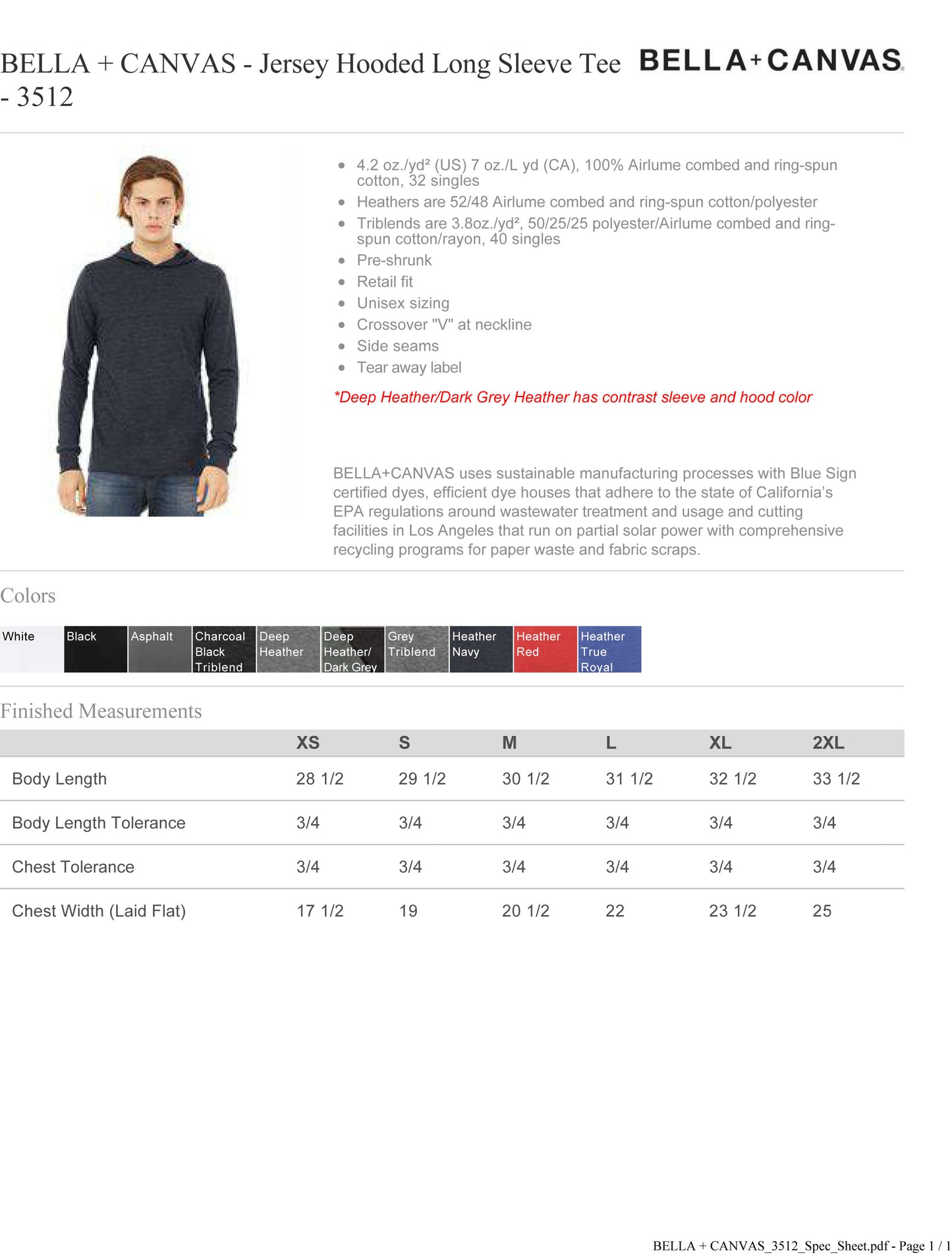 BELLA + CANVAS - Jersey Hooded Long Sleeve Tee - 3512