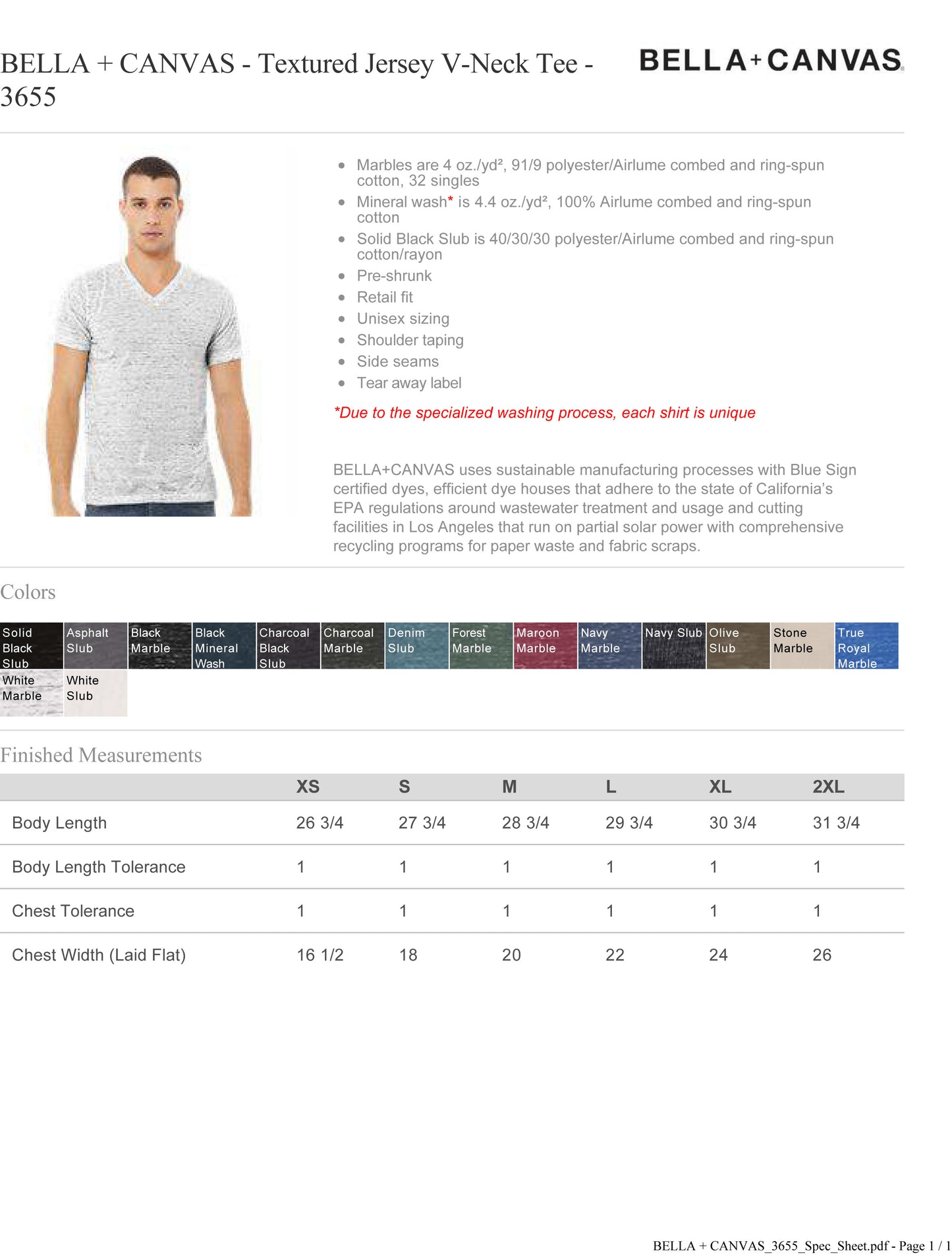 BELLA + CANVAS - Textured Jersey V-Neck Tee - 3655