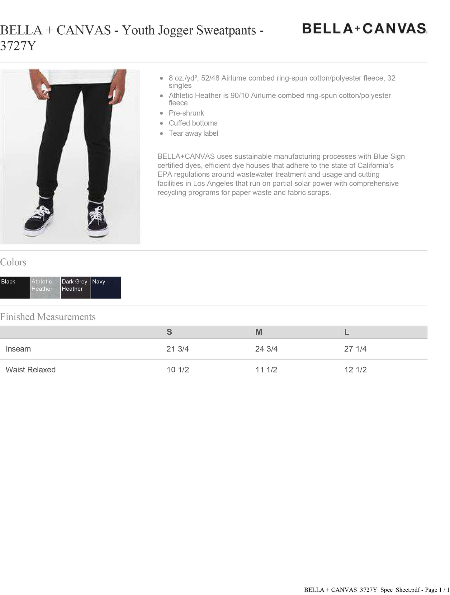 YOUTH BELLA + CANVAS - Youth and Toddler Jogger Sweatpants - 3727Y