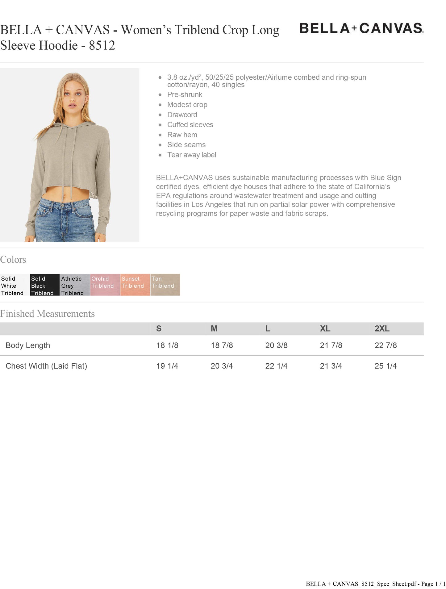 Stage Right Bella + Canvas Women’s Triblend Crop Long Sleeve Hoodie 8512