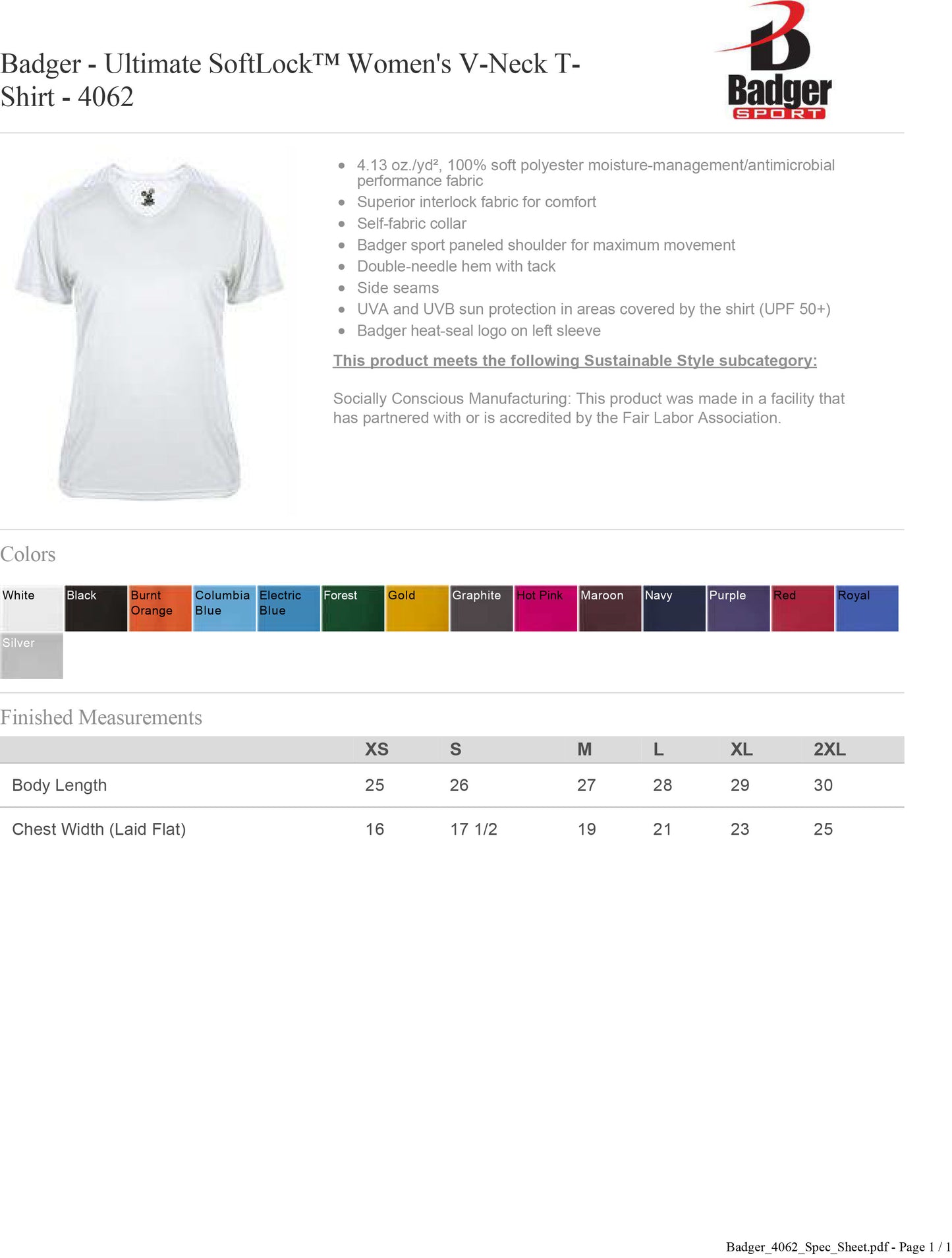 Badger - Ultimate SoftLock™ Women's V-Neck T-Shirt 50+ UPF - 4062