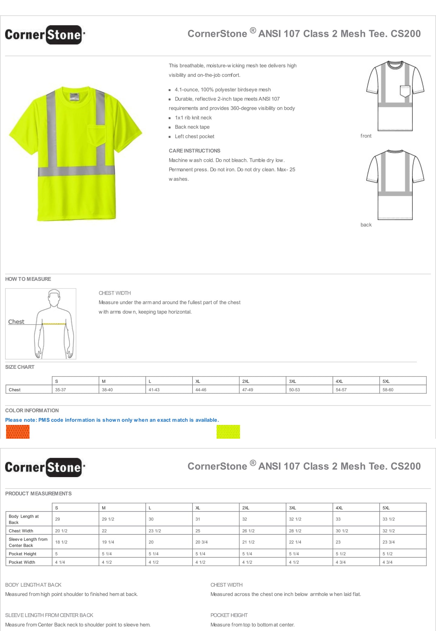 CS200 CornerStone® ANSI 107 Class 2 Mesh Tee Custom w/ Solid or Reflective Print