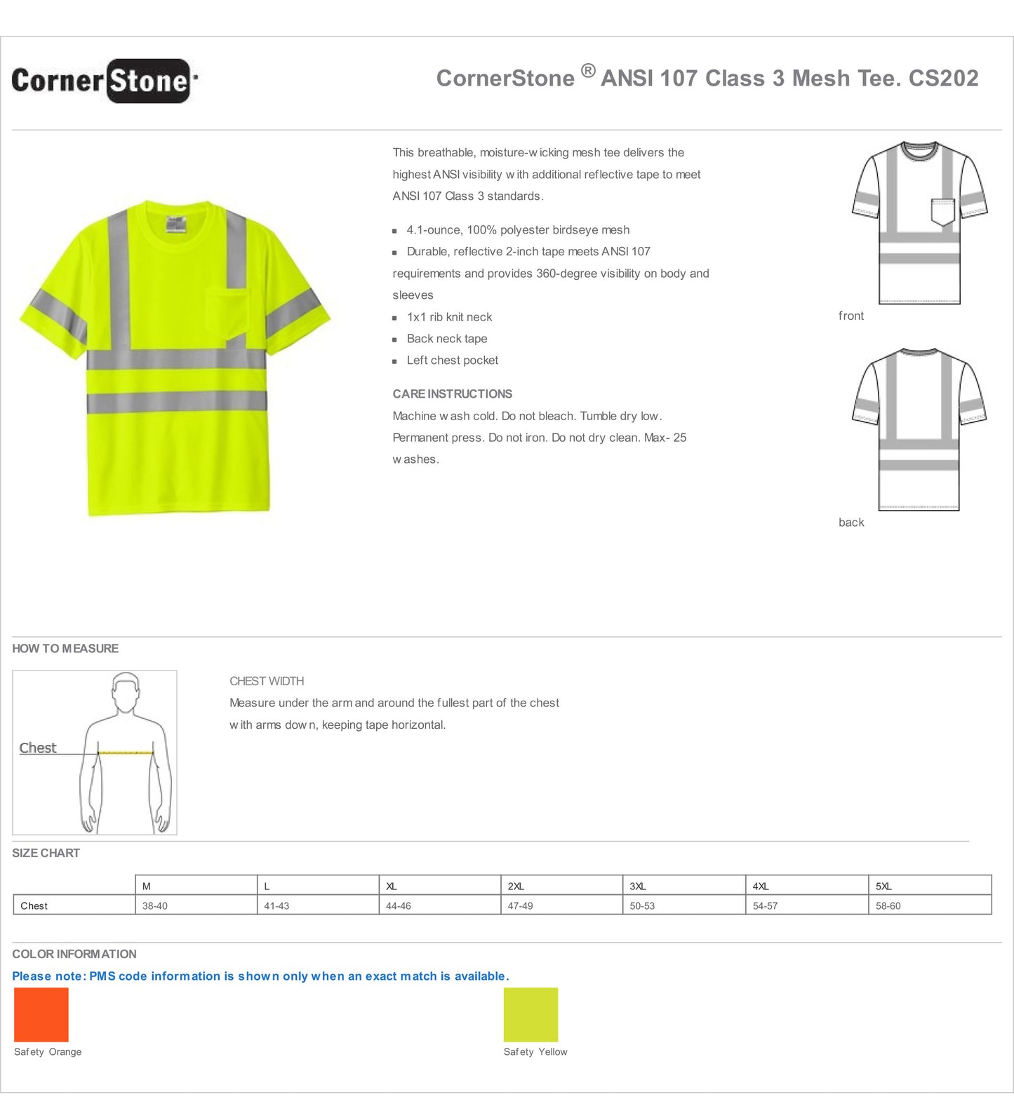 CS202 CornerStone® ANSI 107 Class 3 Mesh Tee Custom w/ Solid or Reflective Print