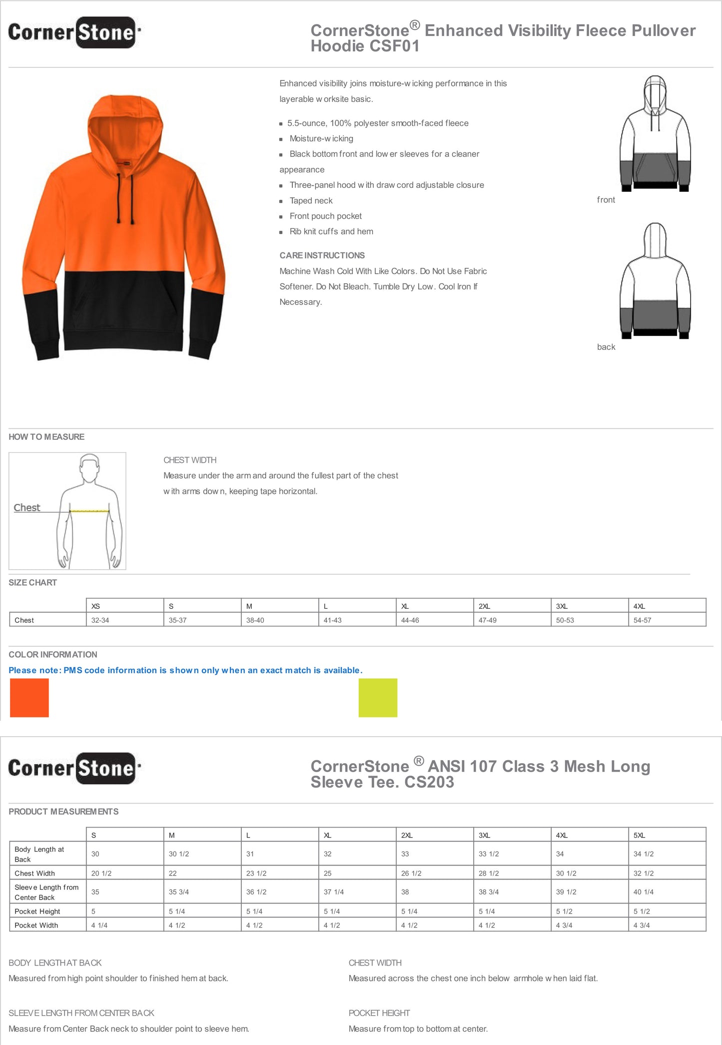CSF01 CornerStone® Enhanced Visibility Fleece Pullover Hoodie Custom w/ Solid or Reflective Print