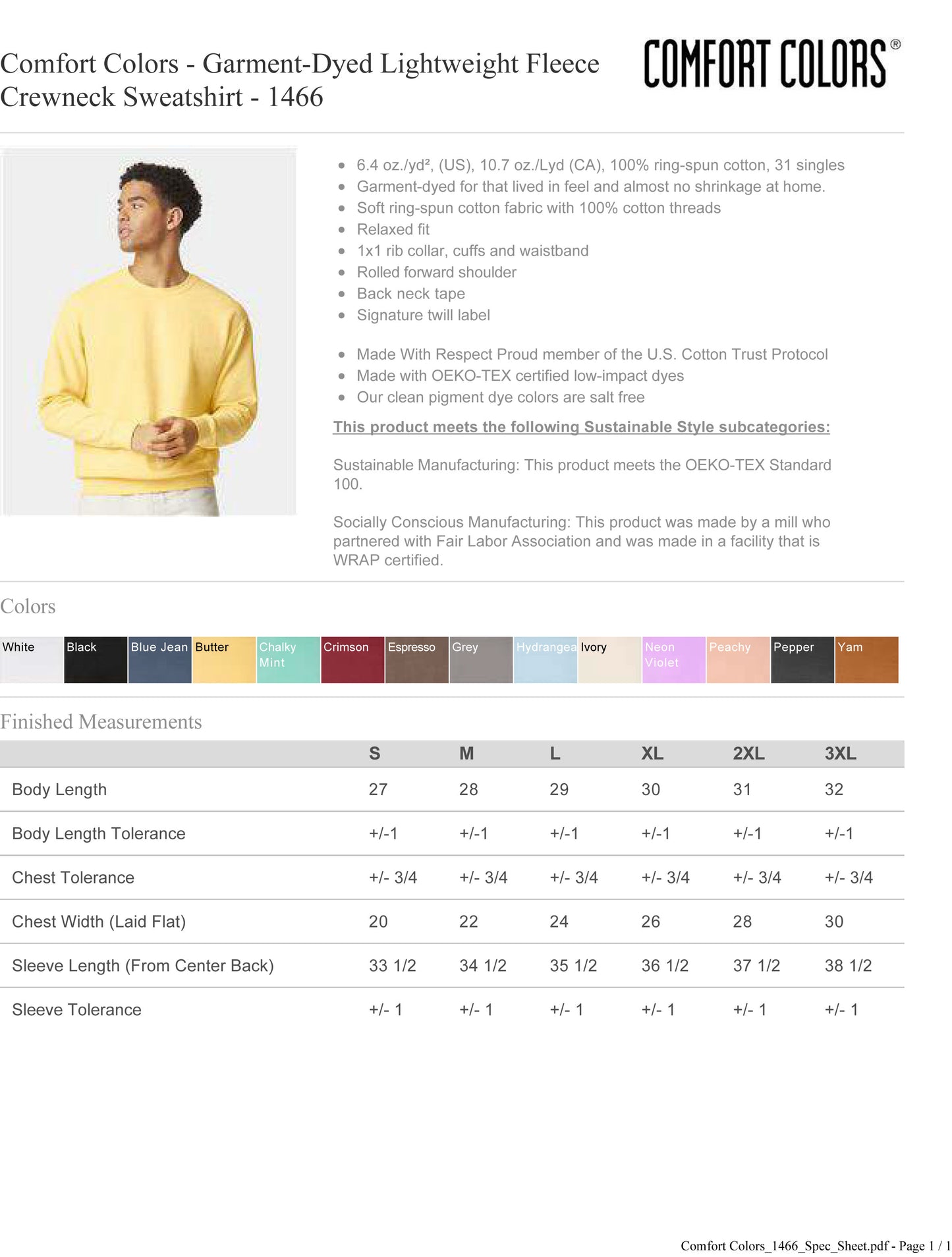 Customized Comfort Colors - Garment-Dyed Lightweight Fleece Crewneck Sweatshirt - 1466