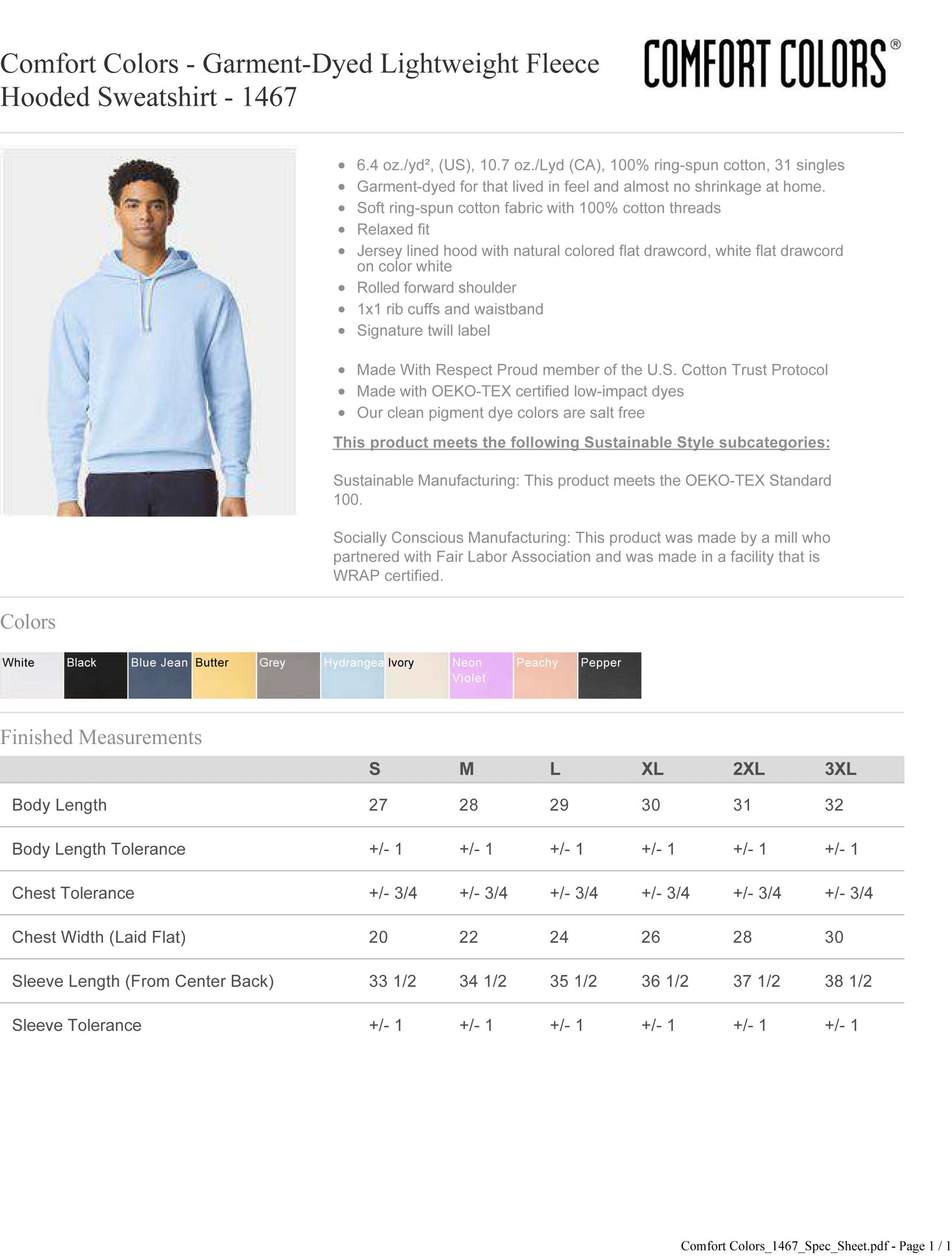 Comfort Colors - Garment-Dyed Lightweight Fleece Hooded Sweatshirt - 1467