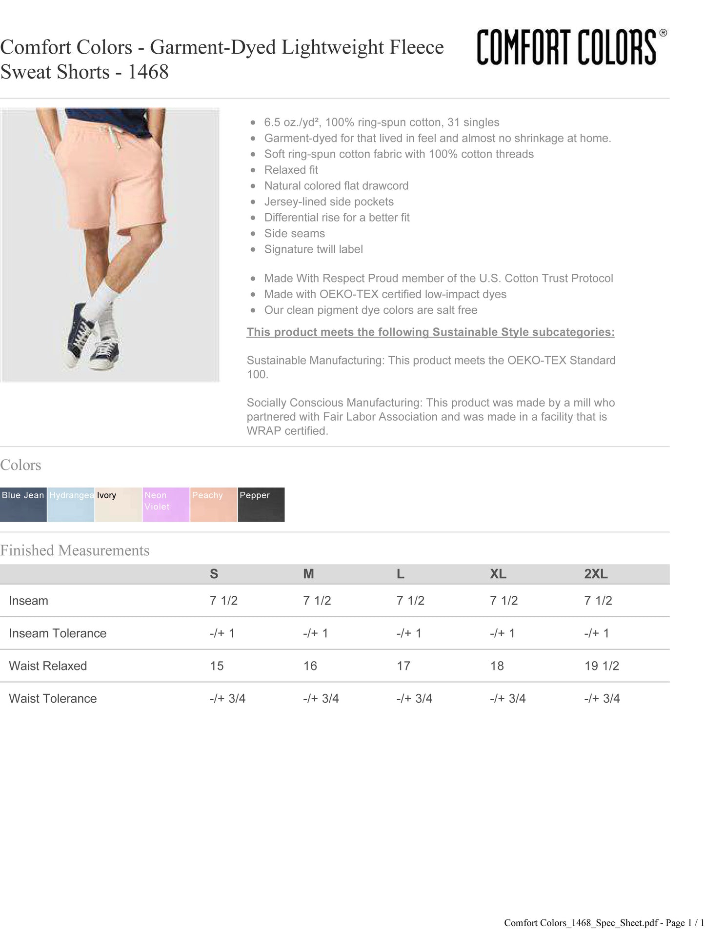 Comfort Colors - Garment-Dyed Lightweight Fleece Sweat Shorts - 1468