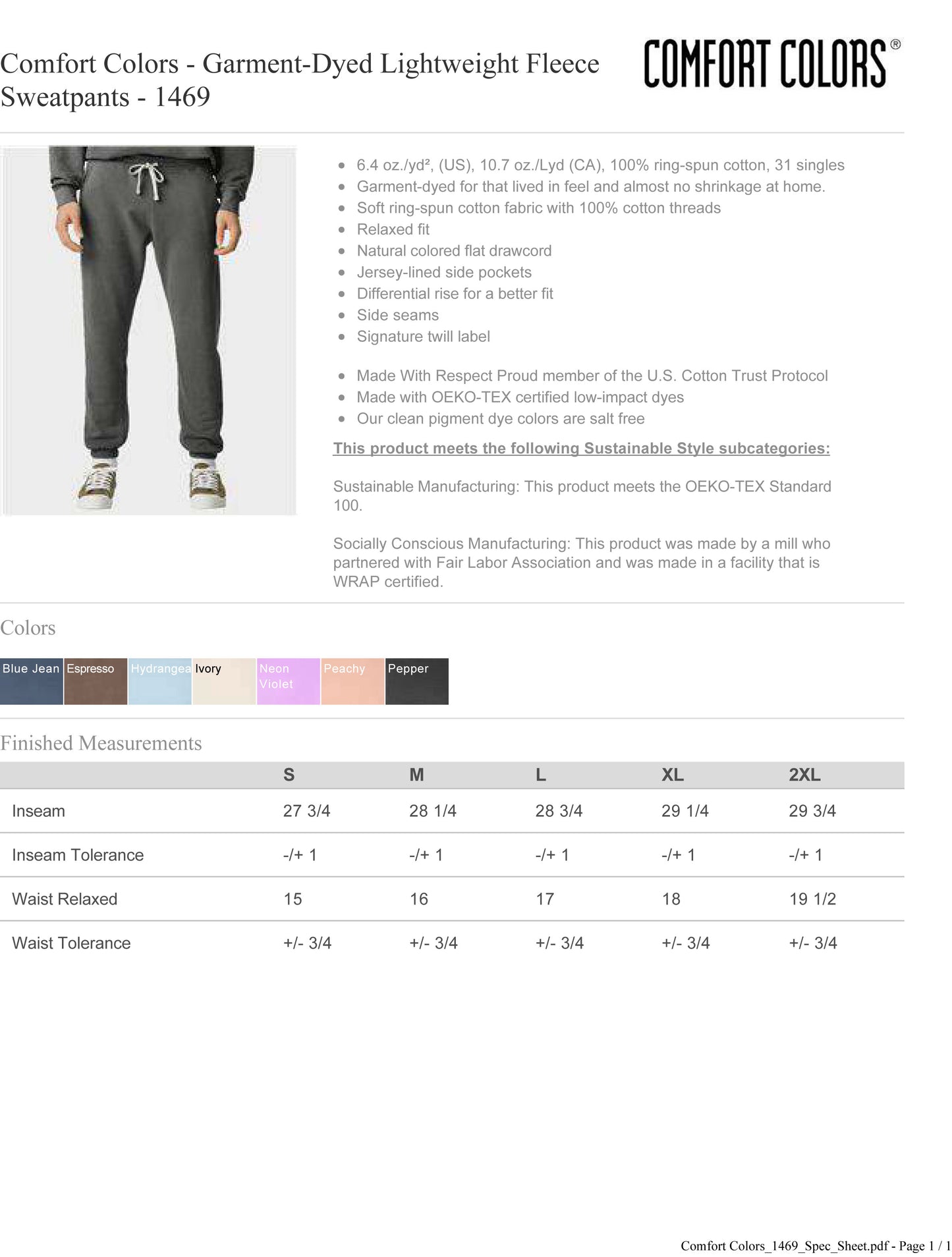 Comfort Colors - Garment-Dyed Lightweight Fleece Sweatpants - 1469