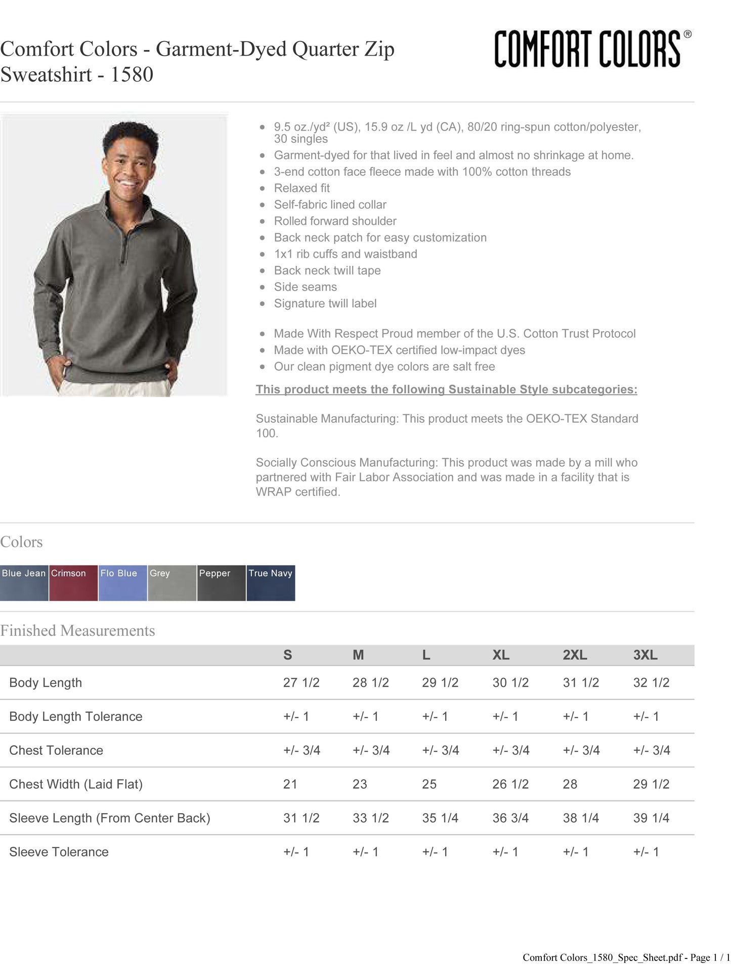 Comfort Colors - Garment-Dyed Quarter Zip Sweatshirt - 1580