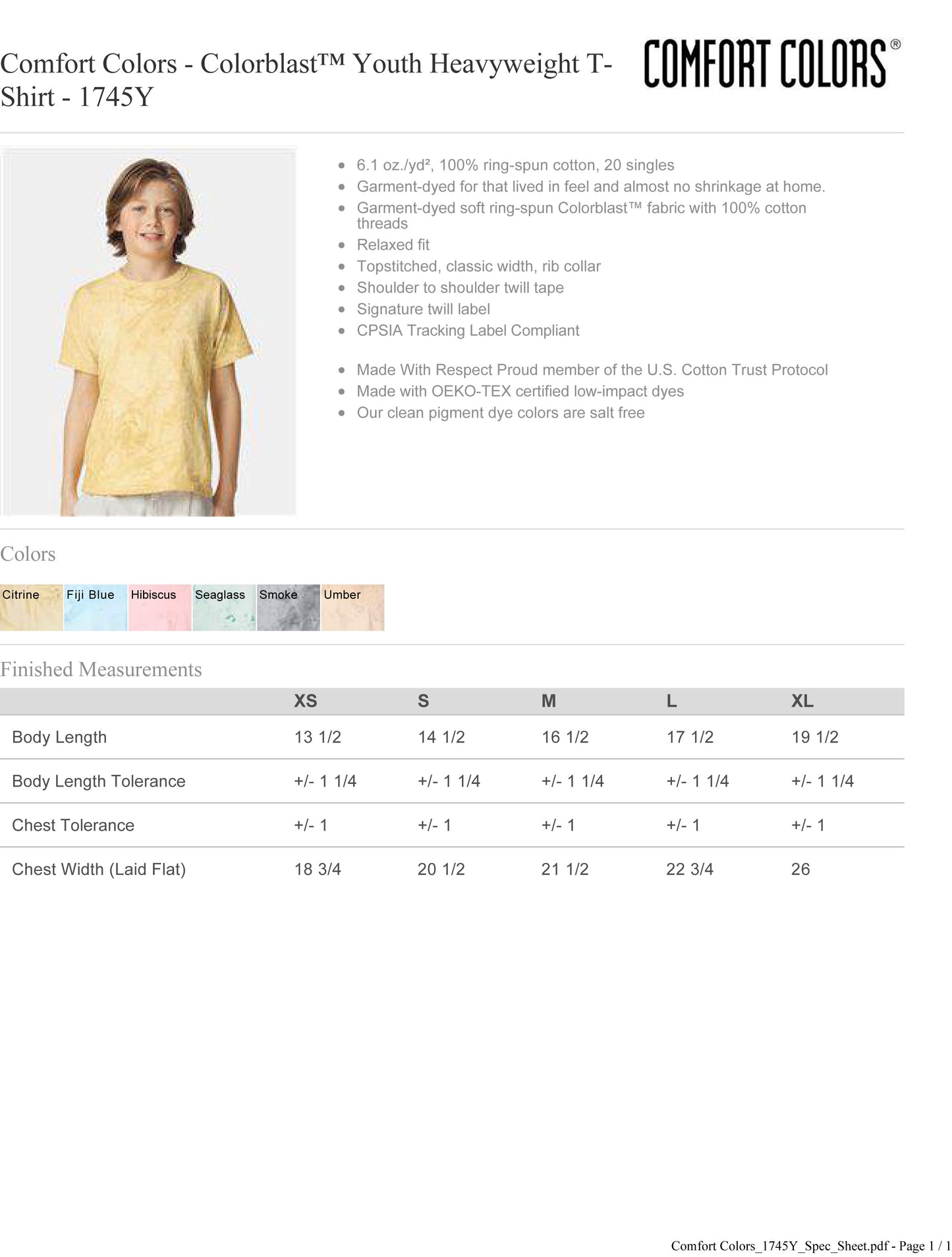 Youth Comfort Colors - Colorblast™ Heavyweight T-Shirt - 1745Y
