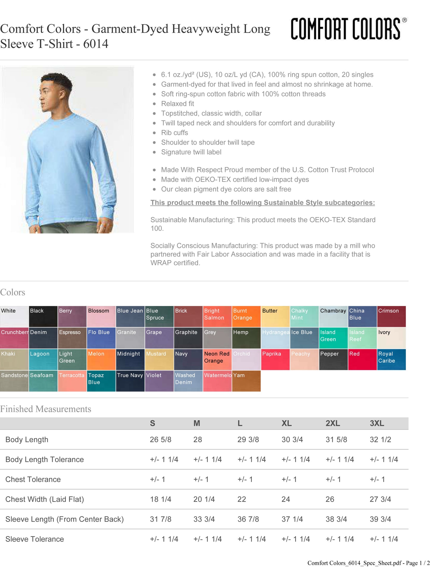 Comfort Colors - Garment-Dyed Heavyweight Long Sleeve T-Shirt - 6014