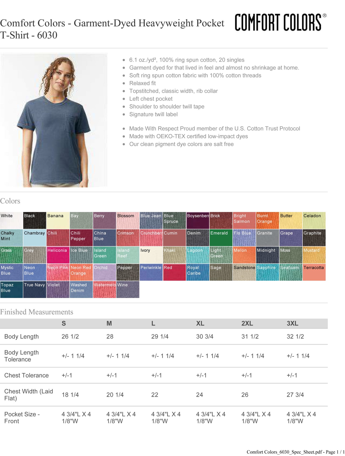 Customized Comfort Colors Garment Dyed Heavyweight Pocket Tshirt 6030