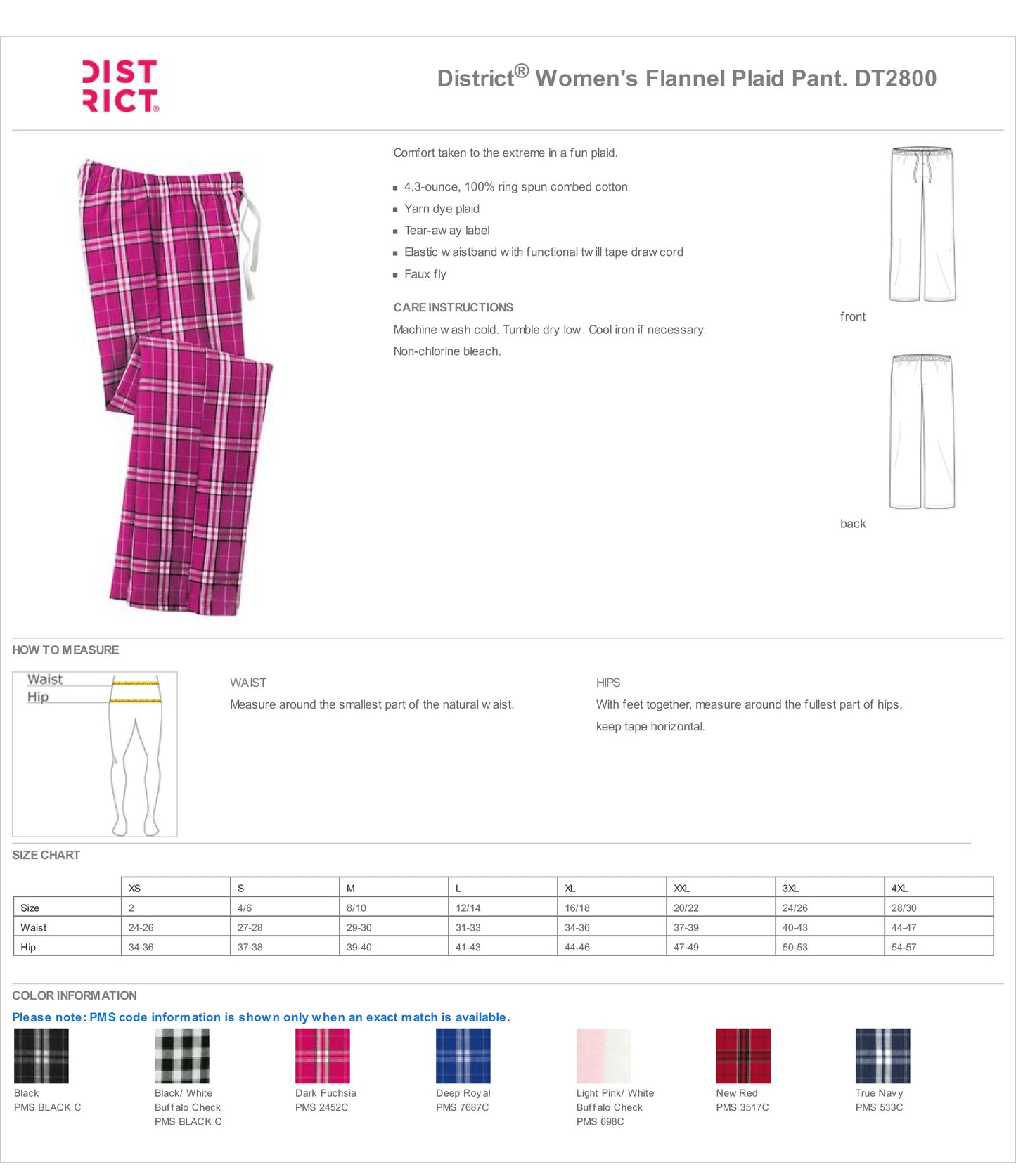 District Women's Dark Fuchsia Checkered Flannel Pants w/ Custom Text/Logo