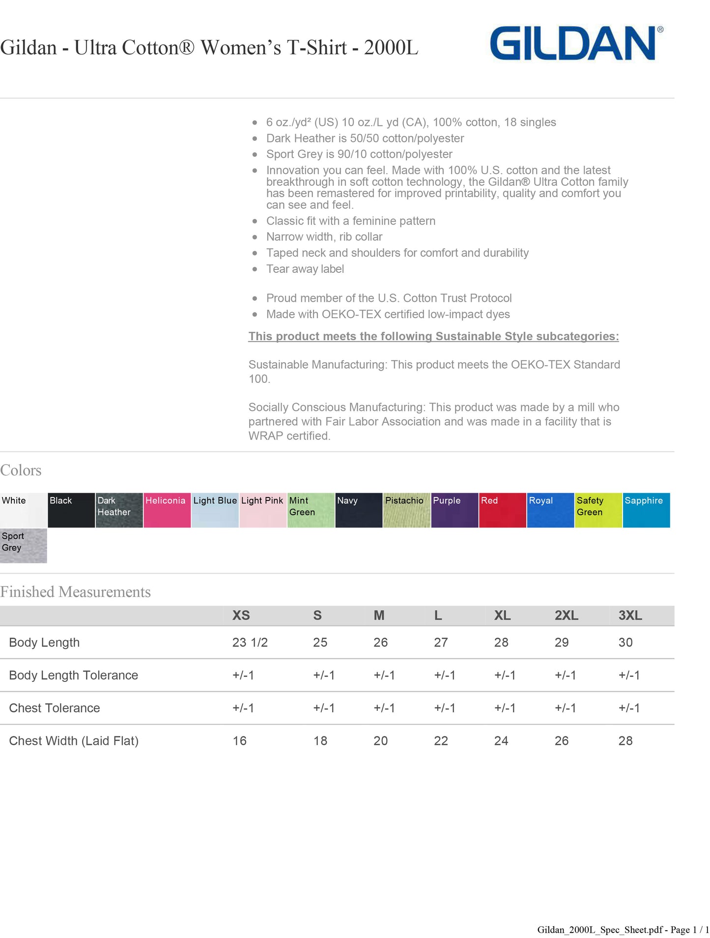 Gildan Ultra Cotton® Women’s T-Shirt - 2000L
