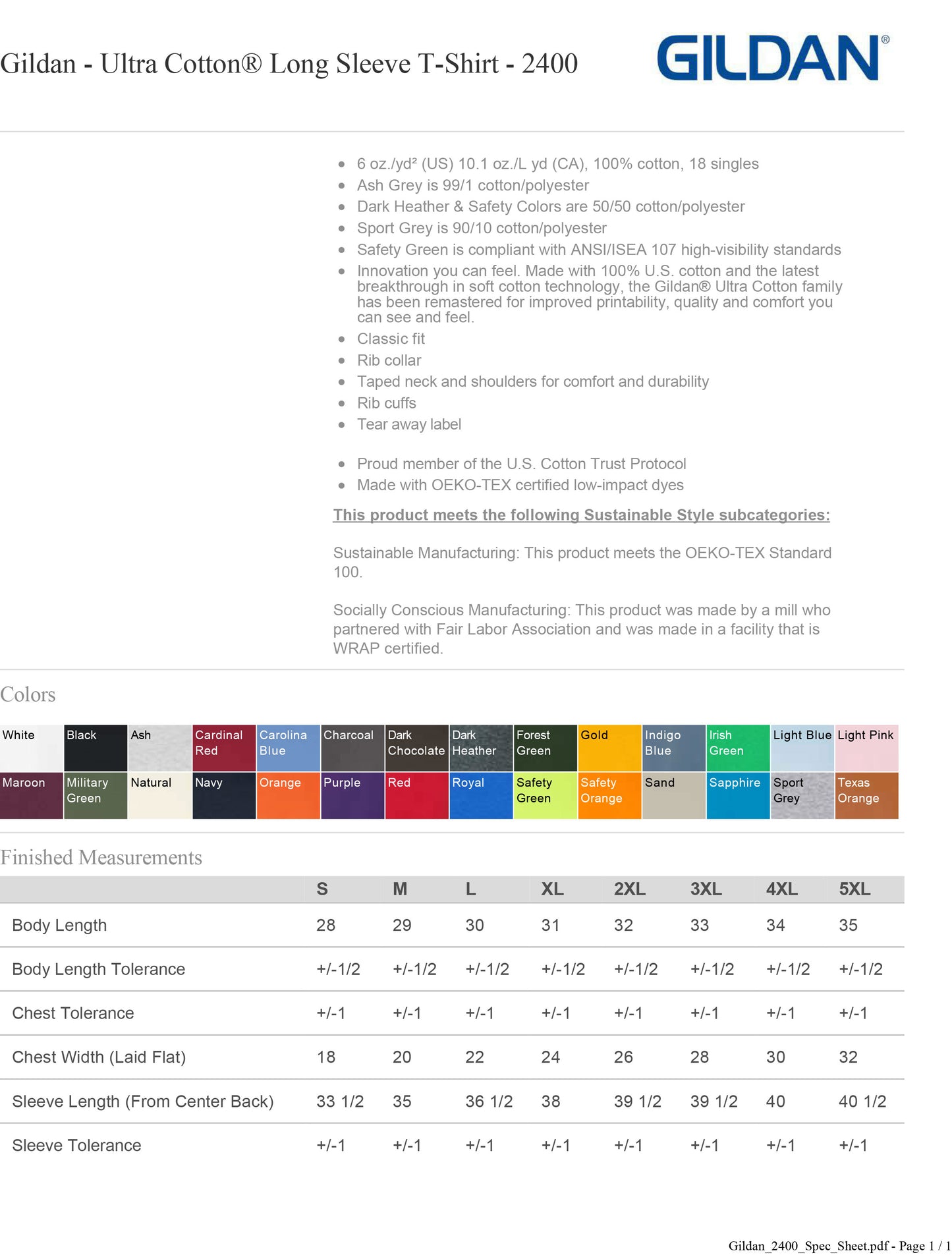 Gildan Ultra Cotton® Long Sleeve T-Shirt 2400 Customized