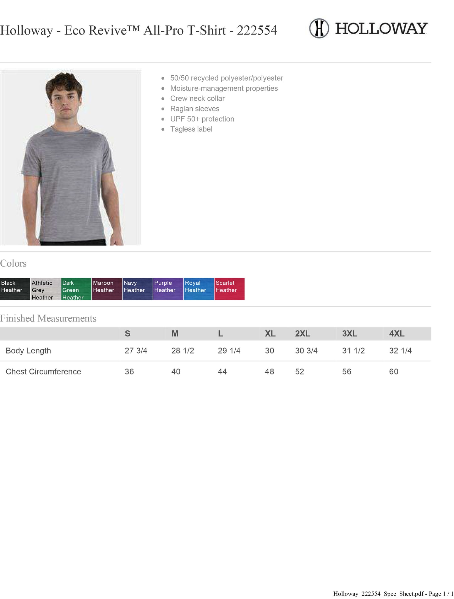 Holloway - Eco Revive™ All-Pro T-Shirt 50+ UPF - 222554