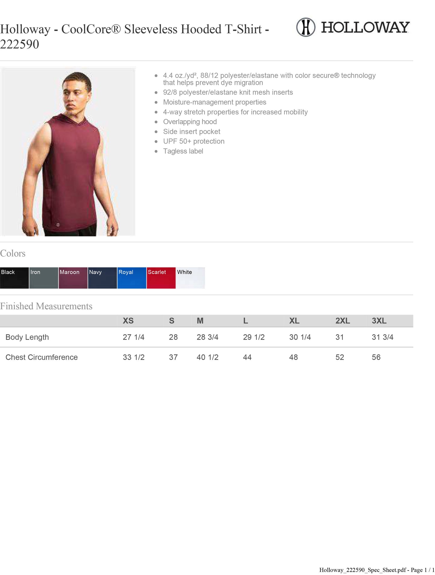 Holloway - CoolCore® Sleeveless Hooded T-Shirt 50+ UPF - 222590