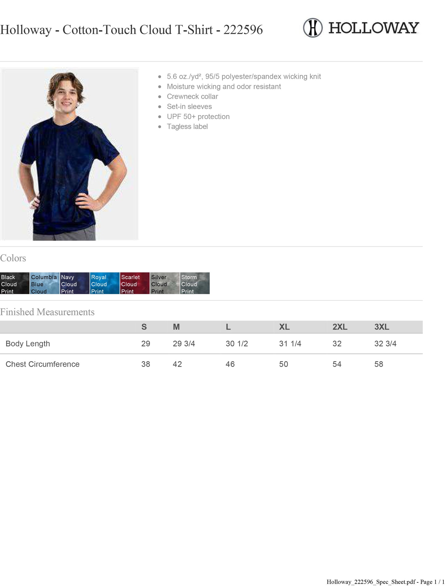 Adult Holloway - Cotton-Touch Cloud T-Shirt 50+ UPF - 222596