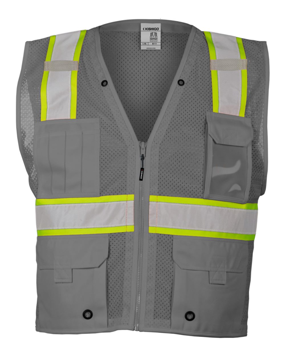 Kishigo - EV Series® Enhanced Visibility Multi-Pocket Mesh Vest - B100-111 Custom w/ Solid or Reflective Print