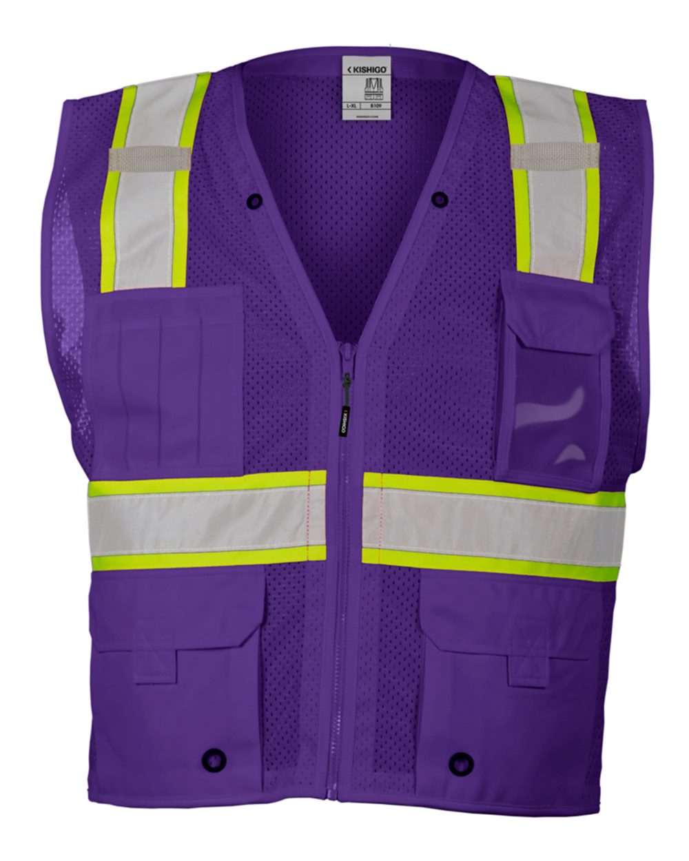 Kishigo - EV Series® Enhanced Visibility Multi-Pocket Mesh Vest - B100-111 Custom w/ Solid or Reflective Print