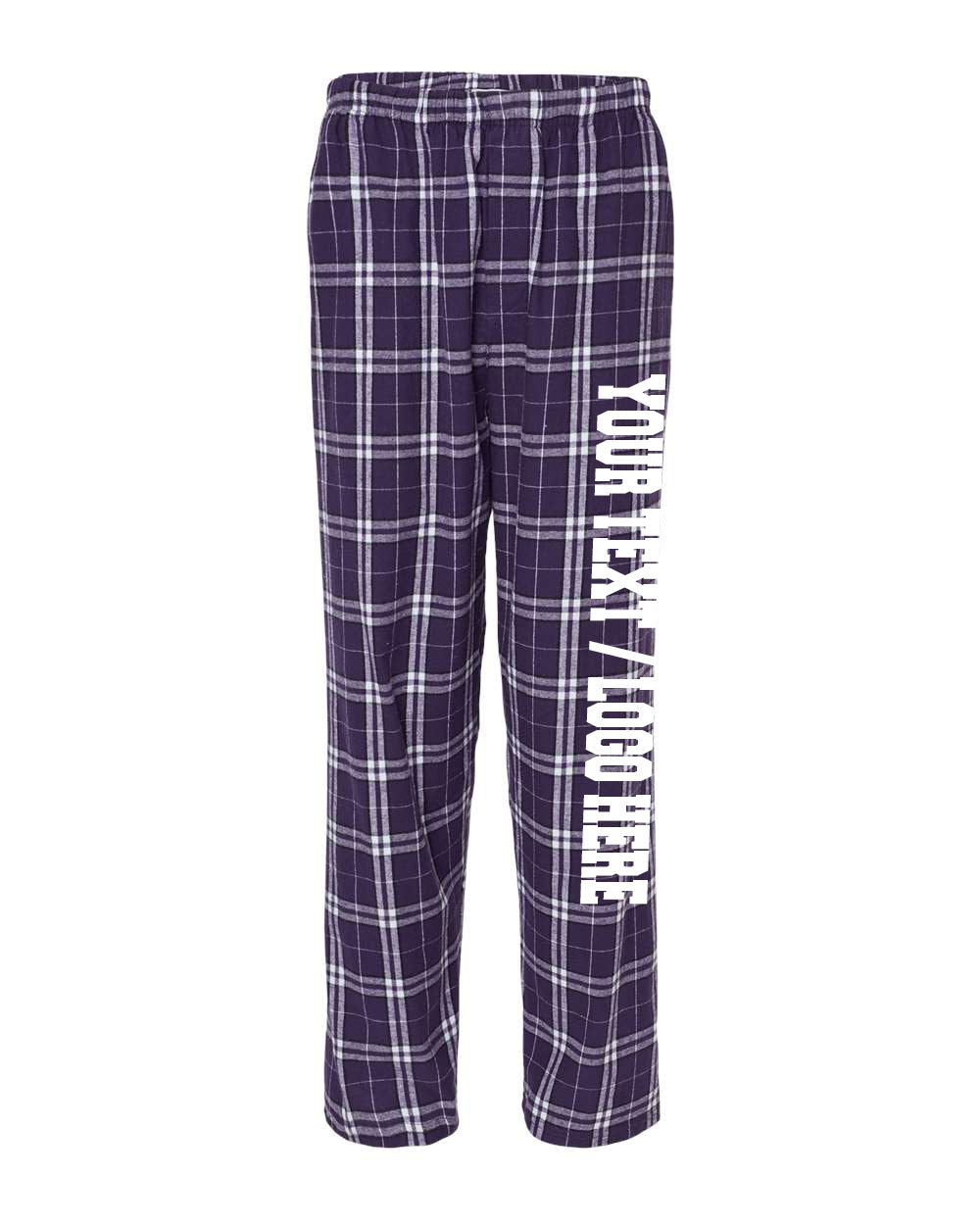 Boxercraft Unisex and Youth Flannel Pants Purple and White Flannel Pants with Custom Text