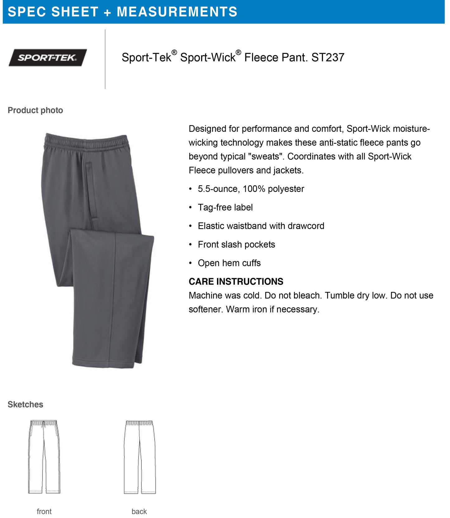 Stage Right ST237 Sport-Tek® Sport-Wick® Fleece Pant