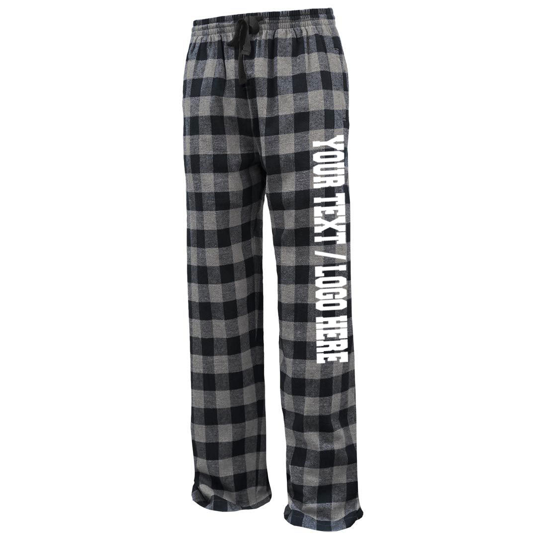 Pennant Adult and Youth Unisex Flannel Pants Black Grey Buffalo Flannel Pants with Custom Text