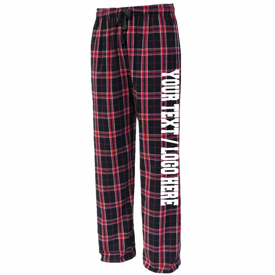 Pennant Adult and Youth Unisex Flannel Pants Black and Red Flannel Pants with Custom Text