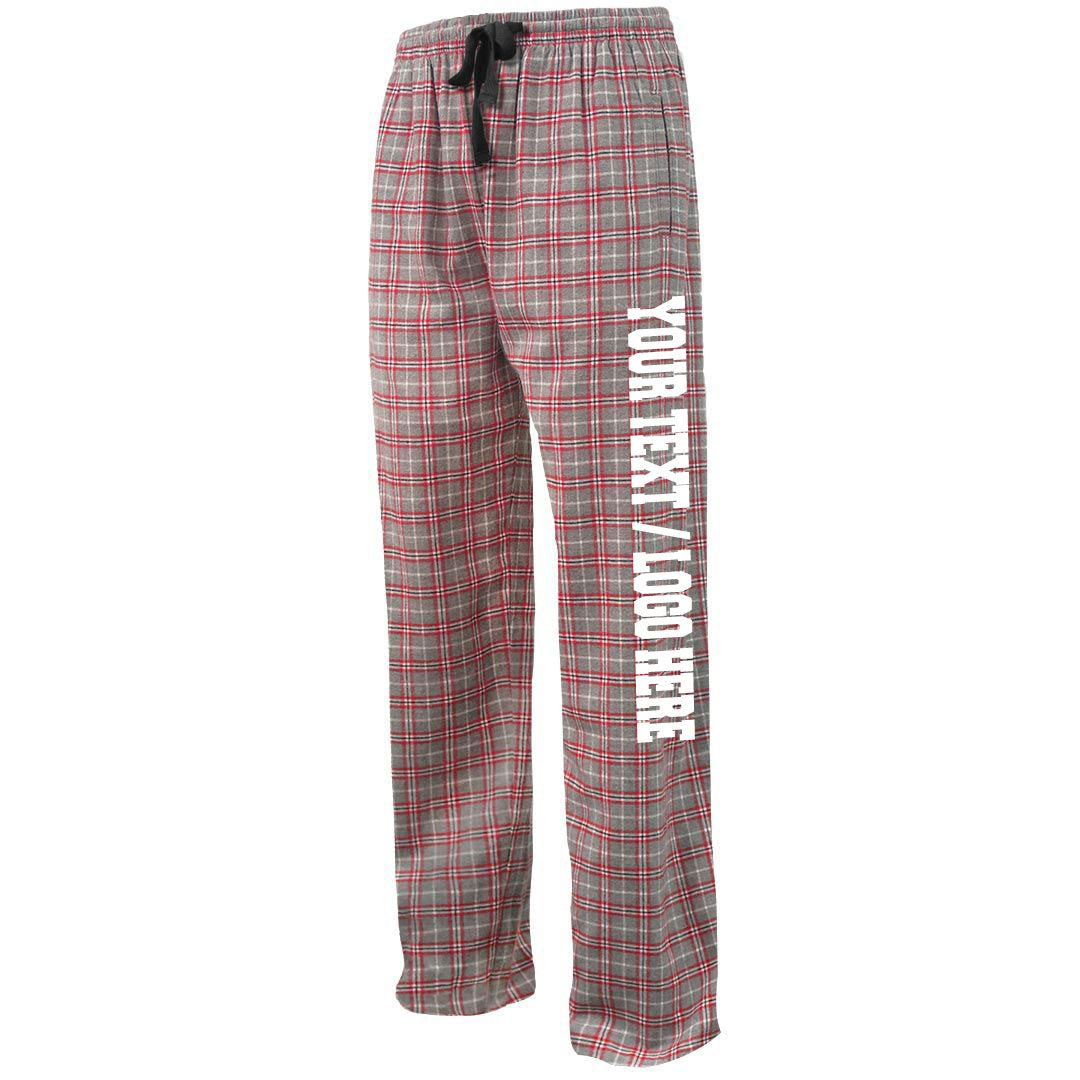 Pennant Adult and Youth Unisex Flannel Pants Grey Red Flannel Pants with Custom Text