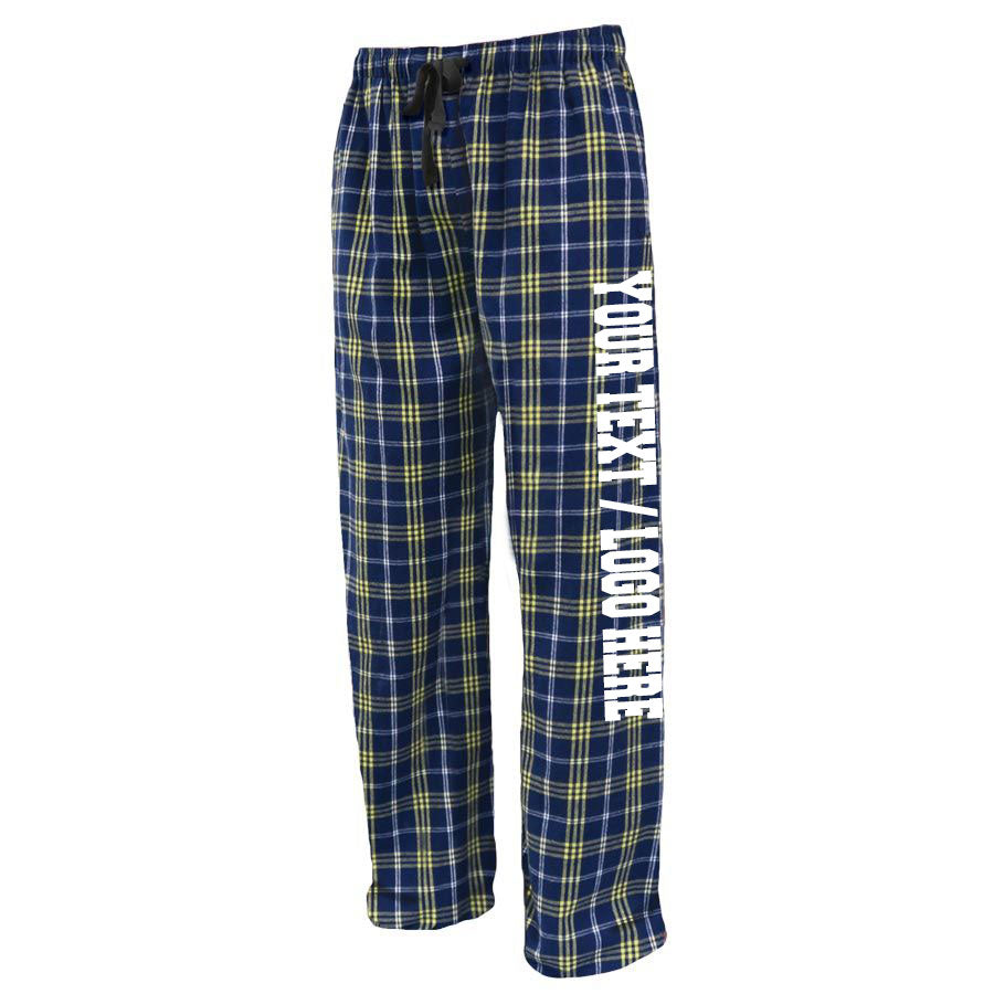 Pennant Adult and Youth Unisex Flannel Pants Navy and Gold Flannel Pants with Custom Text
