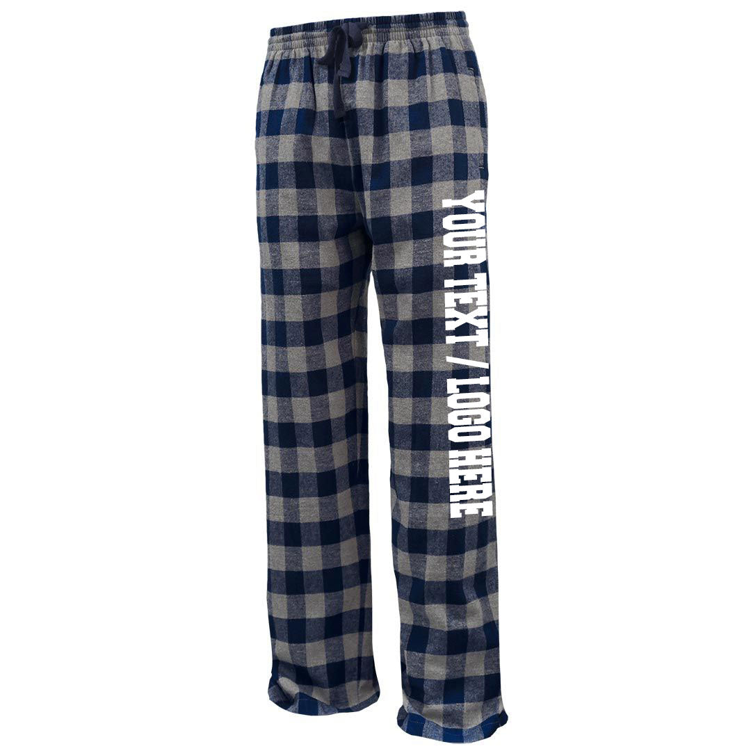 Pennant Adult and Youth Unisex Flannel Pants Navy Grey Buffalo Flannel Pants with Custom Text