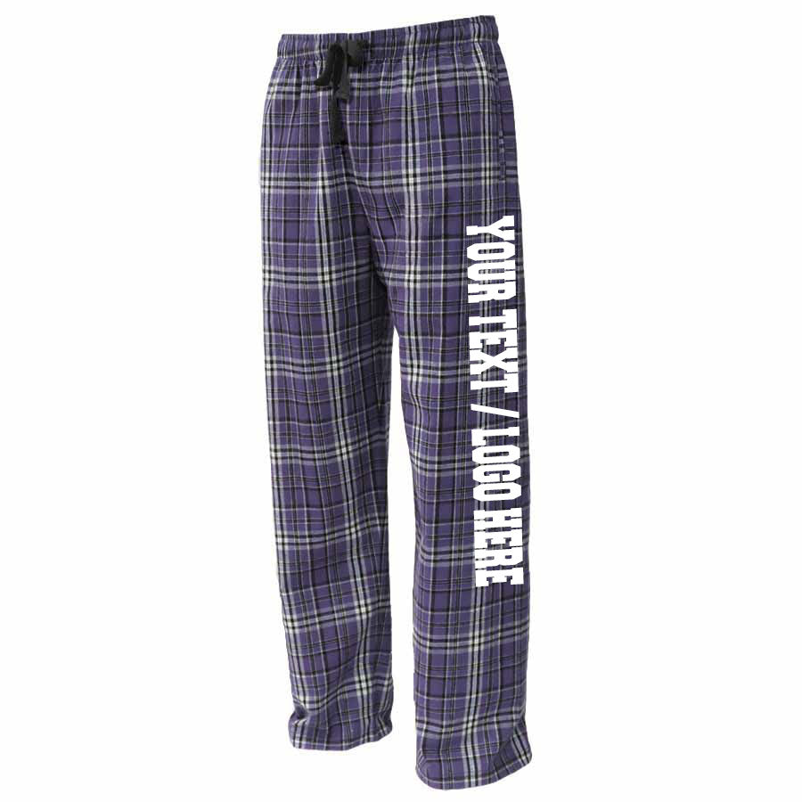 Pennant Adult and Youth Unisex Flannel Pants Purple and White Flannel Pants with Custom Text