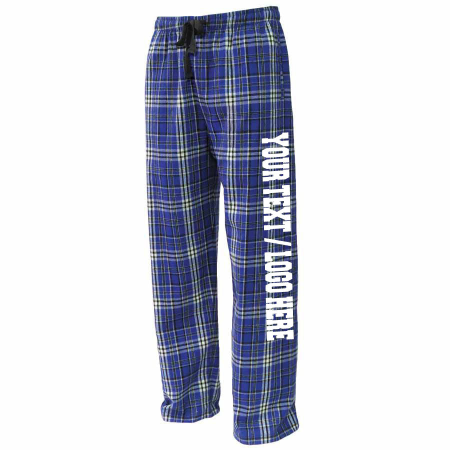 Pennant Adult and Youth Unisex Flannel Pants Royal and White Flannel Pants with Custom Text