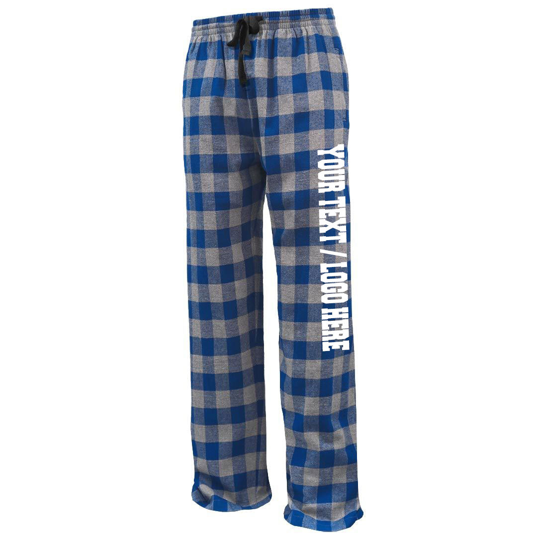 Pennant Adult and Youth Unisex Flannel Pants Royal Grey Buffalo Flannel Pants with Custom Text