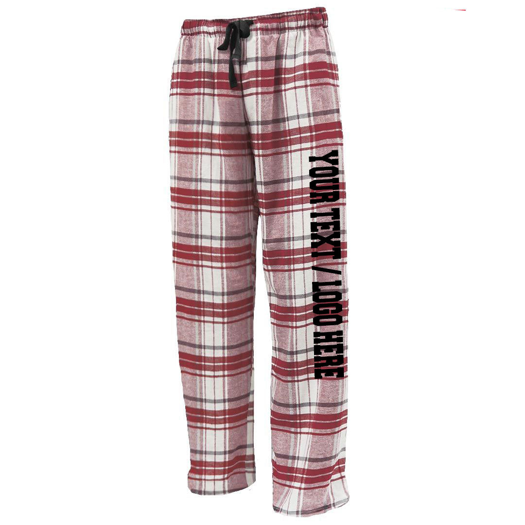 Pennant Adult and Youth Unisex Flannel Pants New White and Maroon Flannel Pants with Custom Text