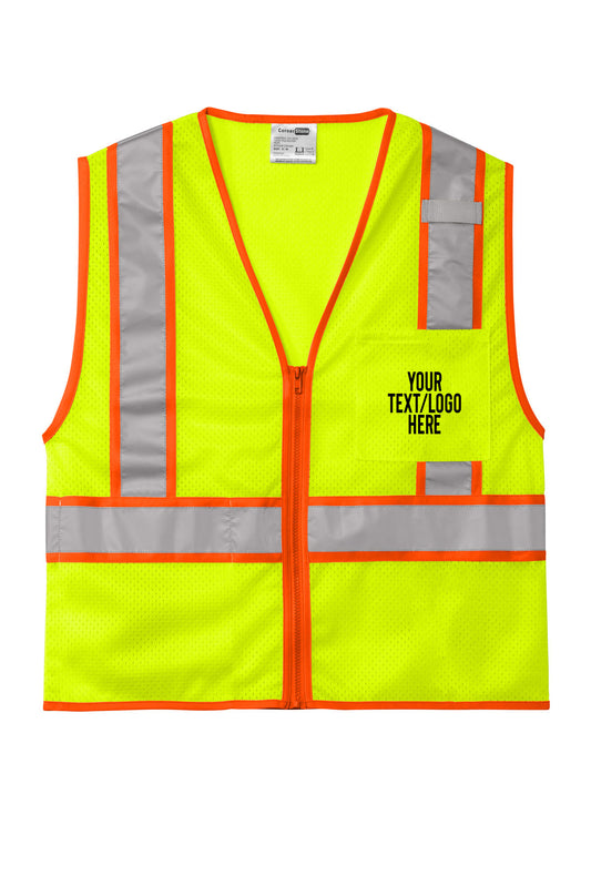 CSV103 CornerStone® ANSI 107 Class 2 Mesh Zippered Two-Tone Vest Custom w/ Solid or Reflective Print