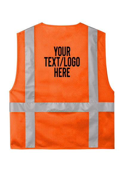 CSV104 CornerStone ANSI 107 Class 2 Mesh Six-Pocket Zippered Vest Custom w/ Solid or Reflective Print