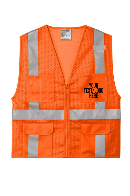 CSV104 CornerStone ANSI 107 Class 2 Mesh Six-Pocket Zippered Vest Custom w/ Solid or Reflective Print