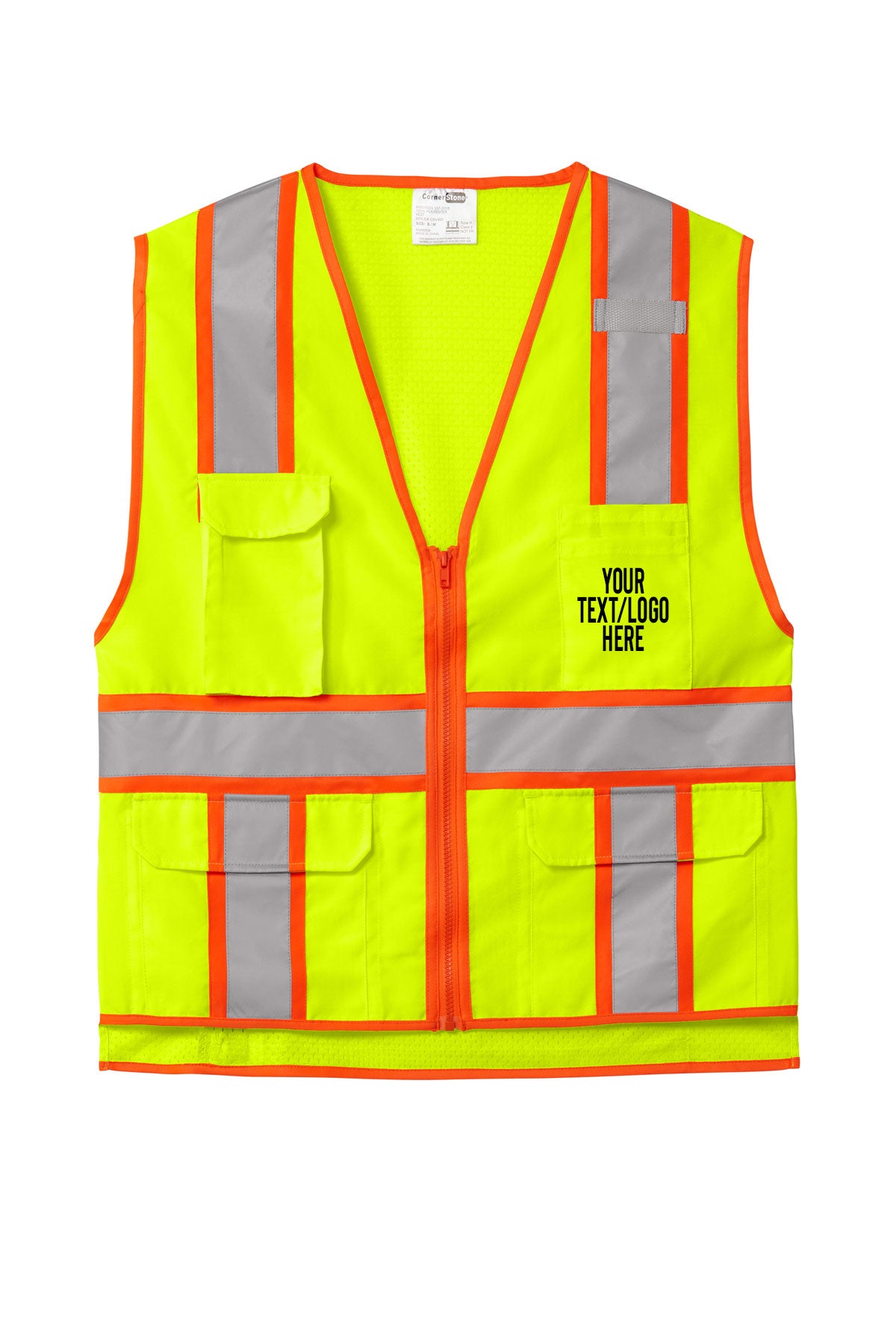 CSV105 CornerStone® ANSI 107 Class 2 Surveyor Zippered Two-Tone Vest Custom w/ Solid or Reflective Print