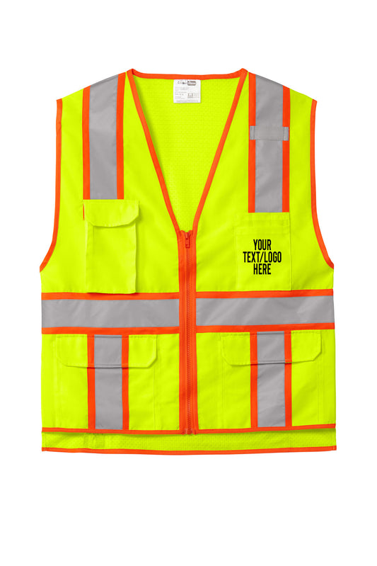 CSV105 CornerStone® ANSI 107 Class 2 Surveyor Zippered Two-Tone Vest Custom w/ Solid or Reflective Print