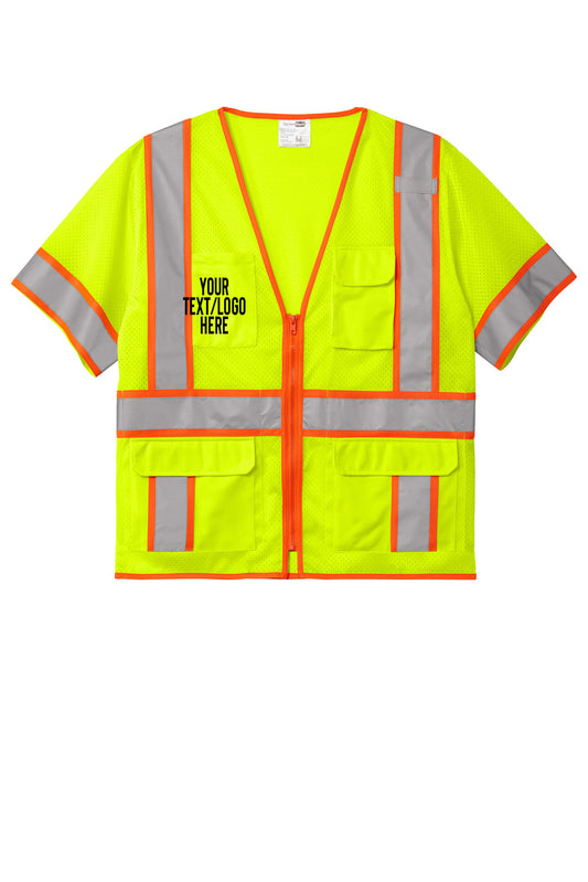 CSV106 CornerStone ANSI 107 Class 3 Surveyor Mesh Zippered Two-Tone Short Sleeve Vest Custom w/ Solid or Reflective Print