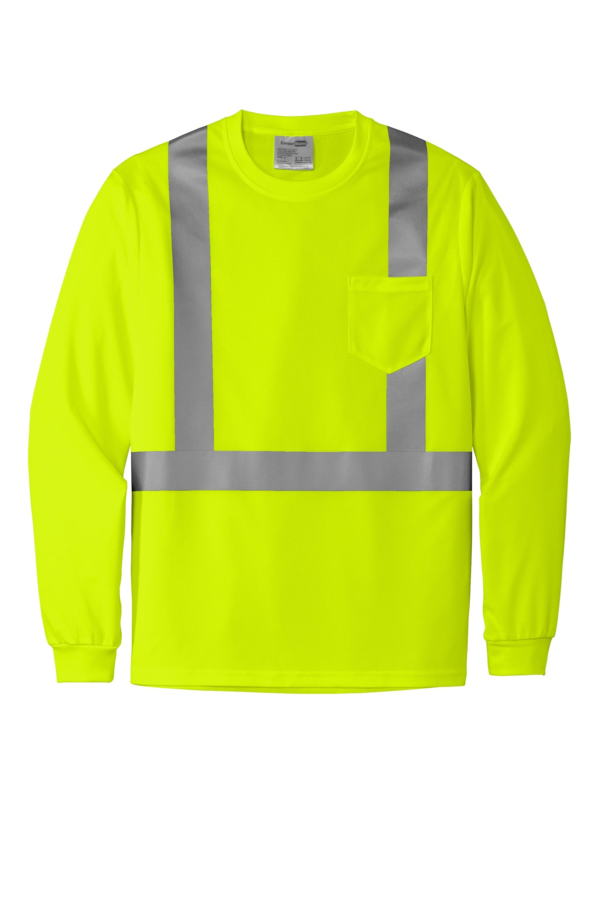 CS201 CornerStone® ANSI 107 Class 2 Mesh Long Sleeve Tee Custom w/ Solid or Reflective Print