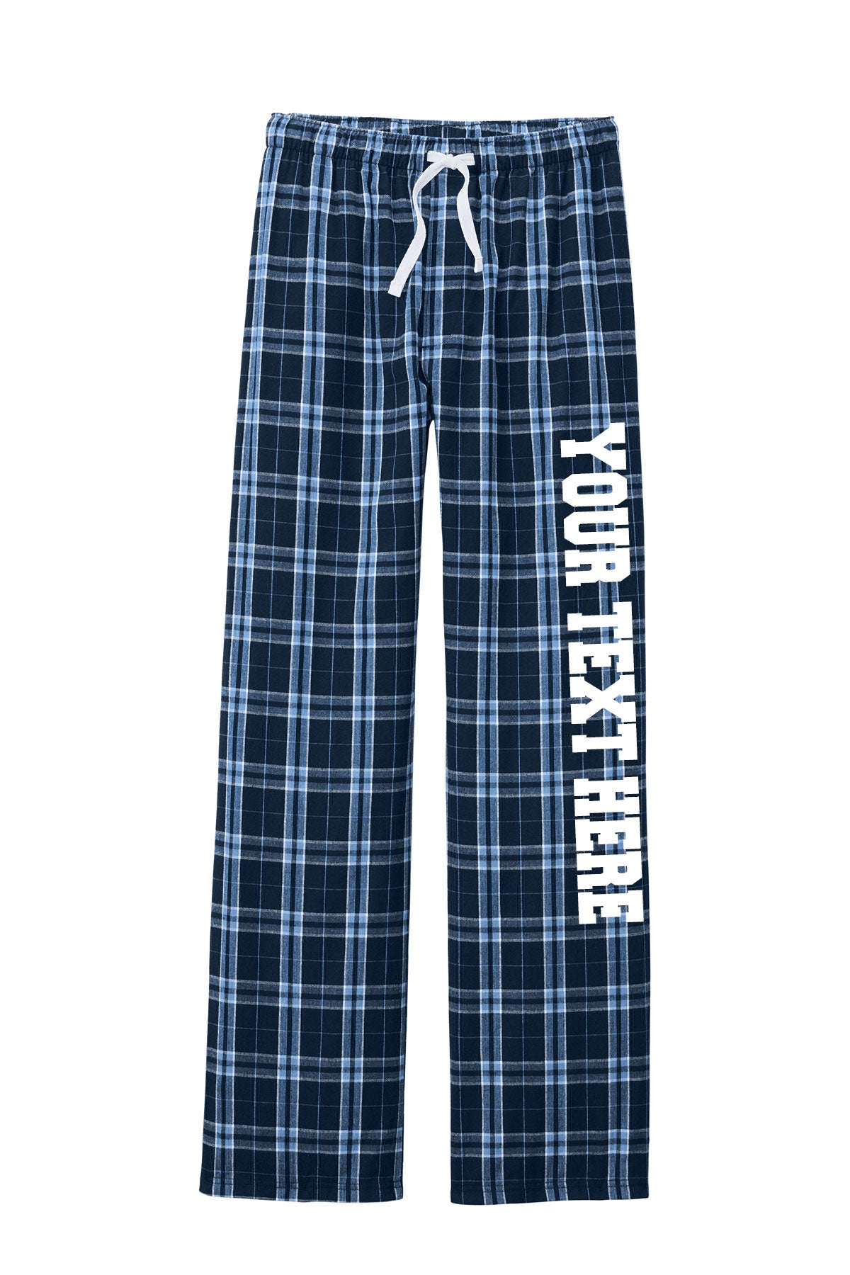 District Unisex Navy and Carolina Blue Flannel Pants w/ Custom Text/Logo